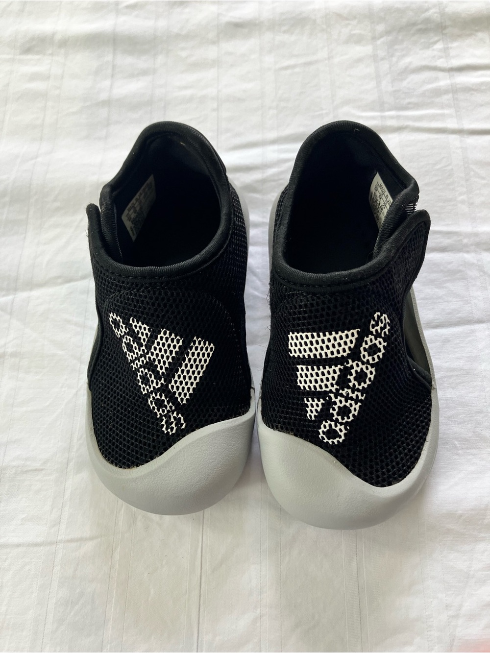adidas Kids Black Slip-On Water Shoes with White Logo and Gray Toe Cap